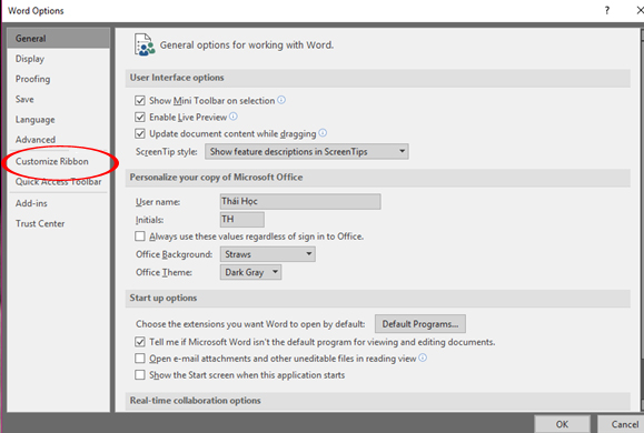 how to set the default view in word 2016