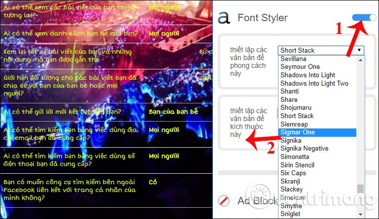 How to set wallpaper, change fonts, colors on Facebook Picture 9