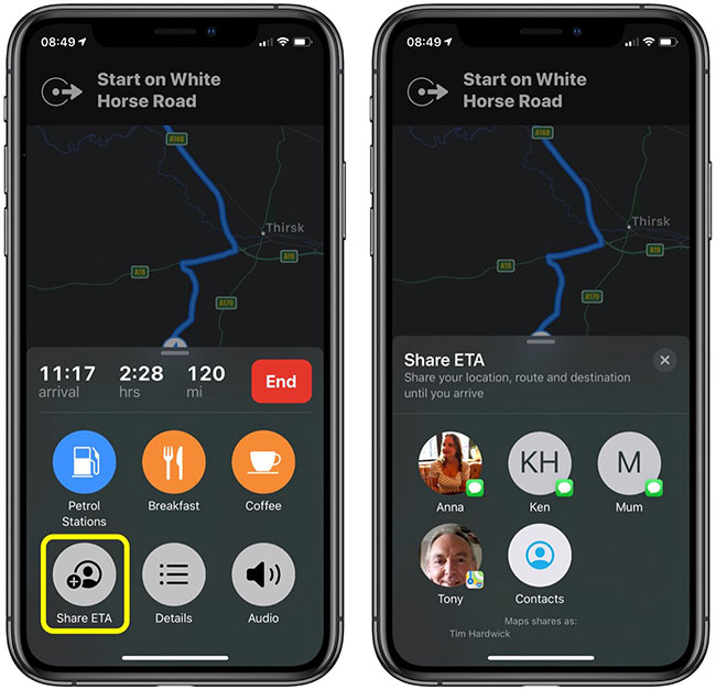 How to share an estimated arrival time on Apple Maps Picture 2