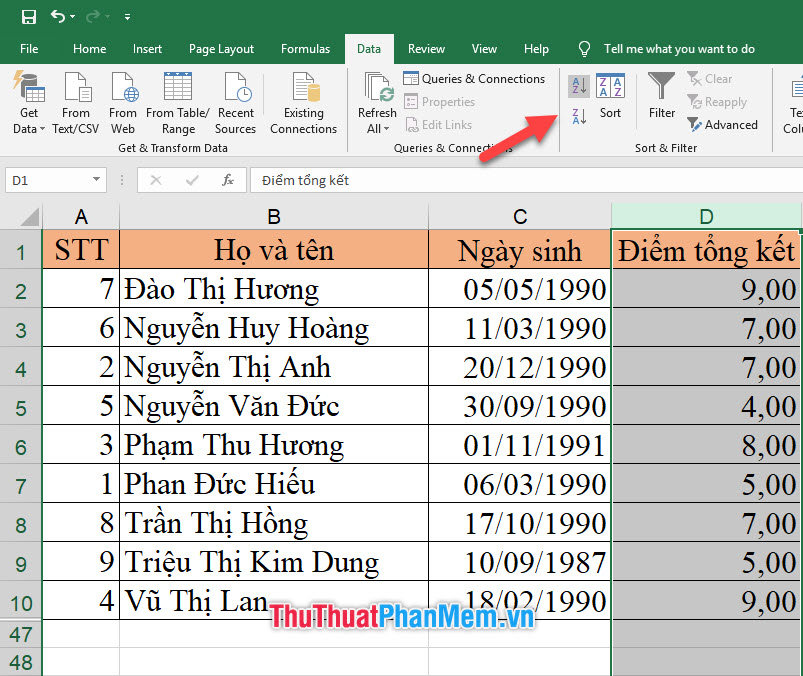 How to sort data in Excel Ascending and descending, according to ABC Picture 6