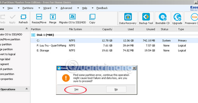 Picture 15 of How to split the hard drive, merge the partition on Windows XP without worrying about losing data