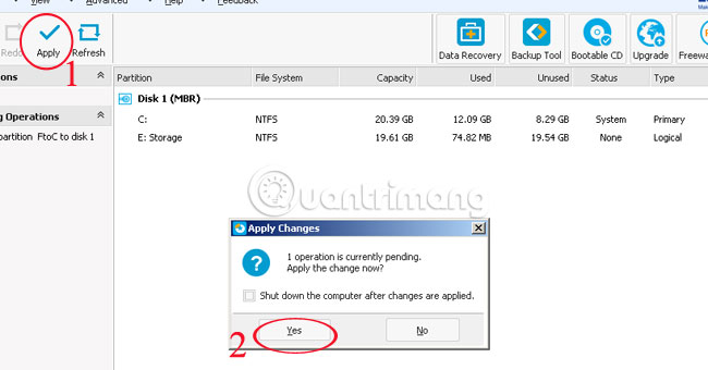 Picture 16 of How to split the hard drive, merge the partition on Windows XP without worrying about losing data