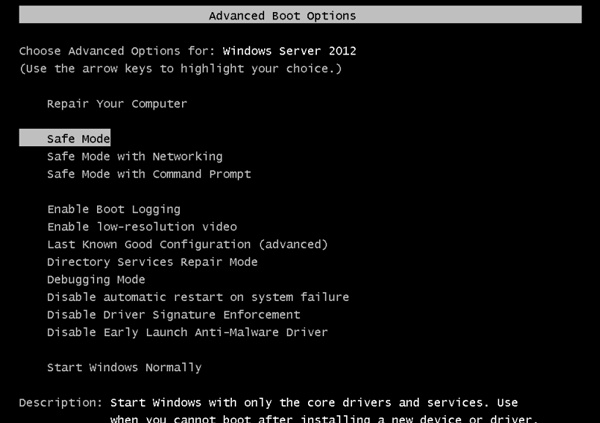 Picture 9 of How to start Windows Server 2012 in Safe Mode