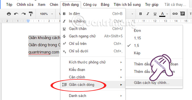 How to stretch line spacing in Google Docs