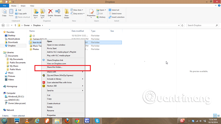 How to synchronize specific folders and share folders in Dropbox Picture 7