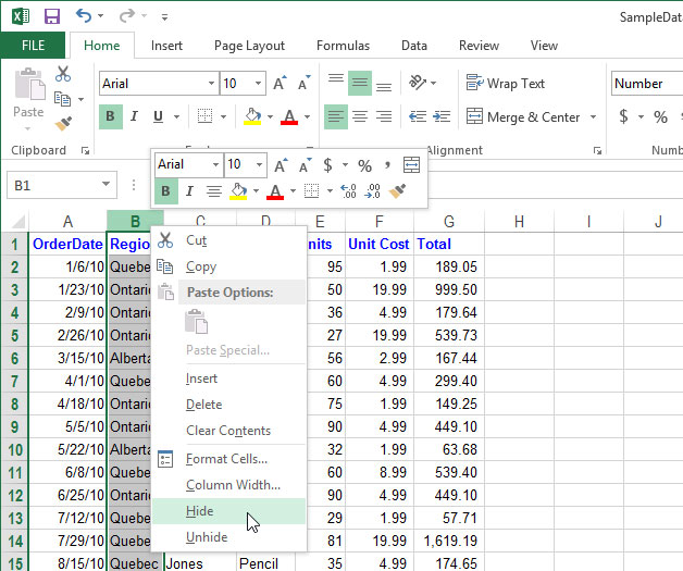 How to temporarily hide rows and columns in Excel 2013 Picture 6