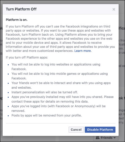 How to turn off Facebook Platform to stop sharing personal data Picture 2