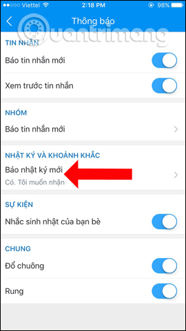 How to turn off log notifications and moments on Zalo Picture 4