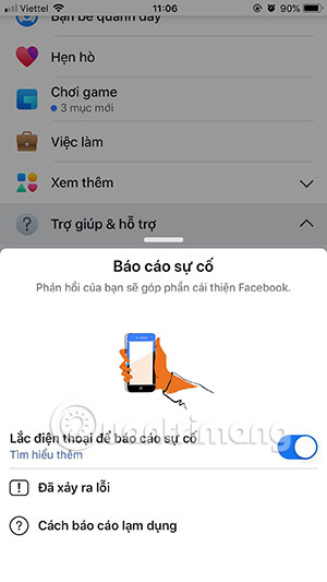 How to turn off Shake to notify incidents on Facebook Picture 3