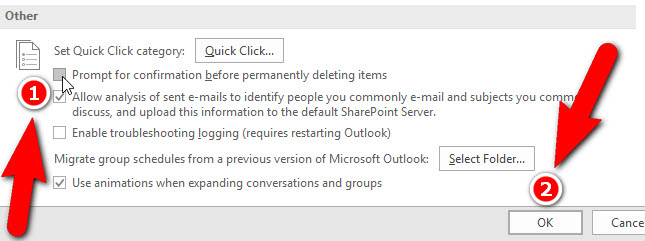 How to turn off the delete confirmation dialog in Outlook Picture 5