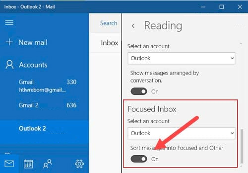 How to turn off the Focused Inbox feature in Mail Windows 10 Picture 4