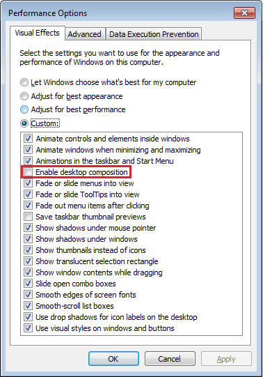 how to turn off visual effects windows 7