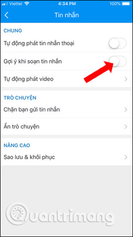 How to turn off the suggestion of writing a message on Zalo Picture 11