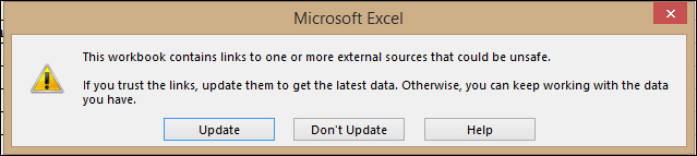 How to turn off Update Link notification in Excel Picture 1