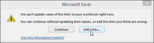 turn off update links in excel