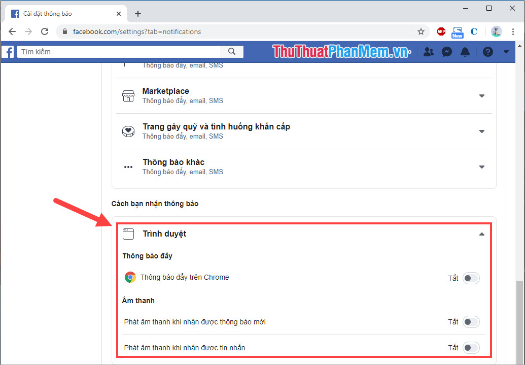 turn off fb notifications chrome