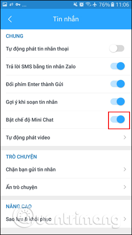 How to turn on the chat bubble on Zalo Picture 4