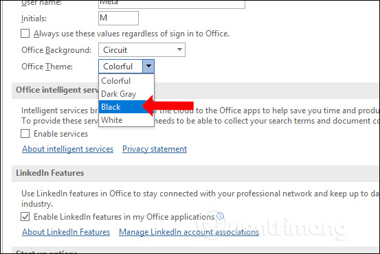 How to turn on the dark color mode on Office 2019 Picture 3