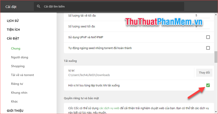 How to turn on the window to select the location for saving files when downloading on Chrome, Coc Coc, Firefox browsers Picture 5