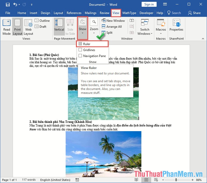 How to turn Ruler on and off, ruler bar aligning margins in Word Picture 5