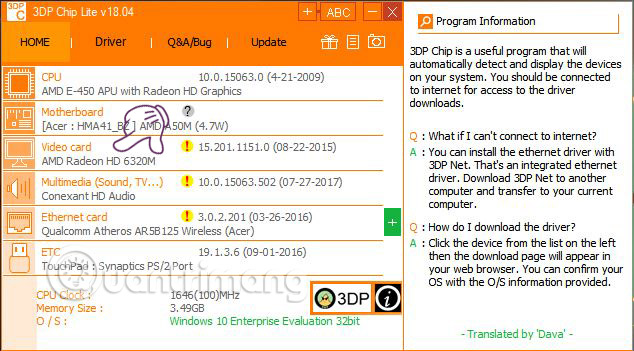 How to use 3DP Chip to update or install missing drivers for the computer Picture 2