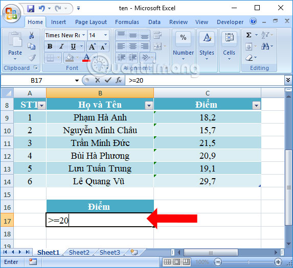 How to use Advanced Filter to filter data on Excel Picture 3