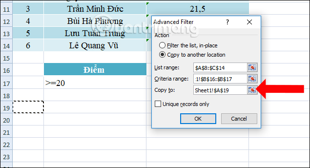How to use Advanced Filter to filter data on Excel Picture 8