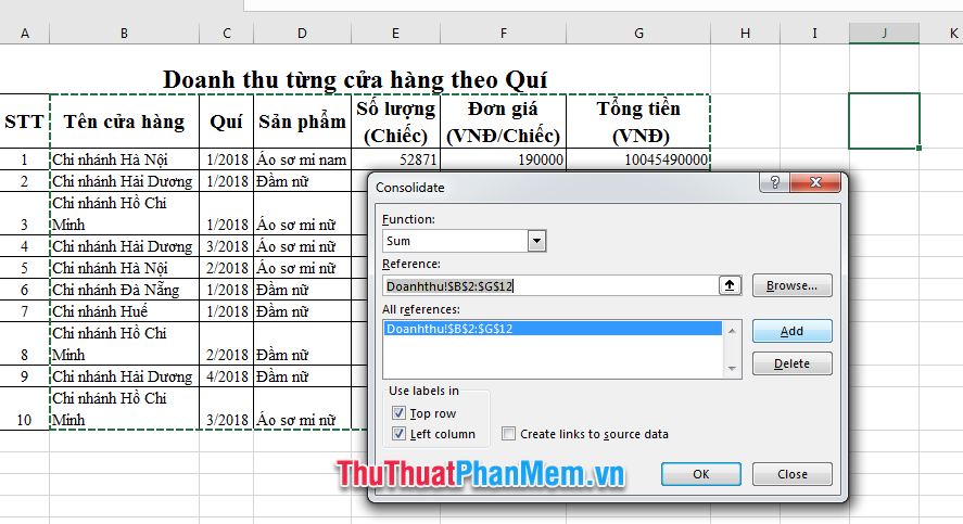 How to use CONSOLIDATE to statistic, combine data in Excel Picture 7