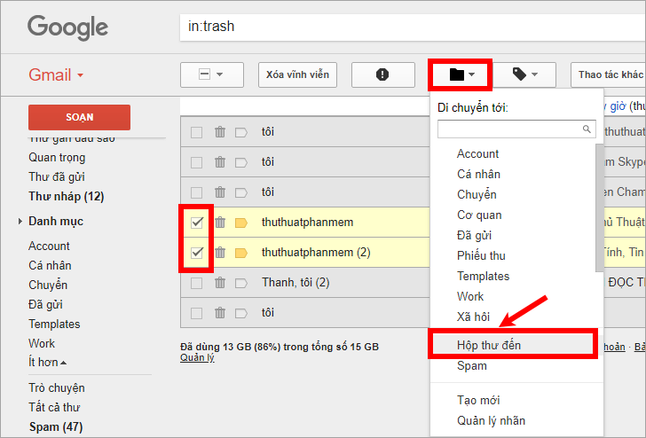 How to use Gmail for newbies - Receive & send mail, organize mail, delete sent mail, recover deleted mail Picture 27