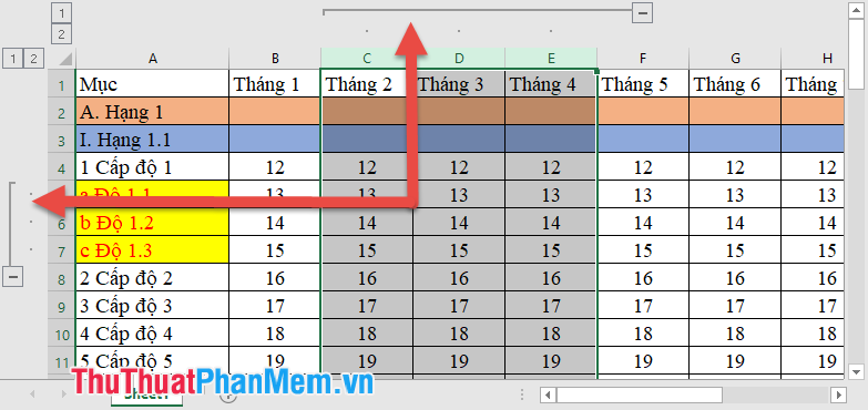 How to use Group to hide, show rows and columns in Excel 2007, 2010, 2013, 2016, 2019 Picture 6