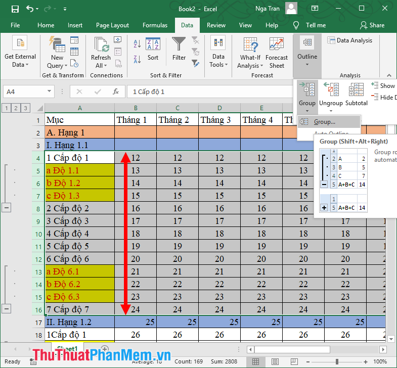 How to use Group to hide, show rows and columns in Excel 2007, 2010, 2013, 2016, 2019 Picture 9