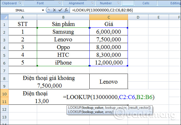 How to use Lookup function in Excel Picture 4