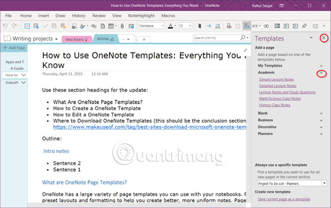 How To Use OneNote Template - TipsMake.com