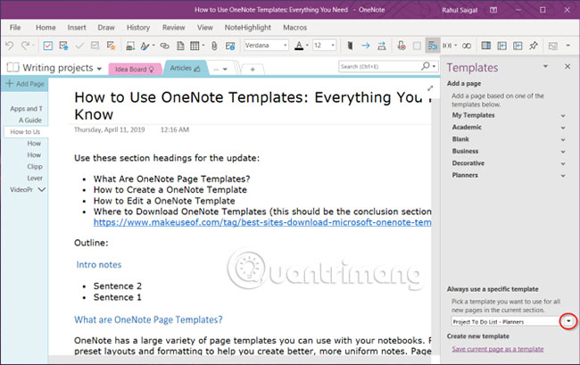 How to use OneNote template Picture 4