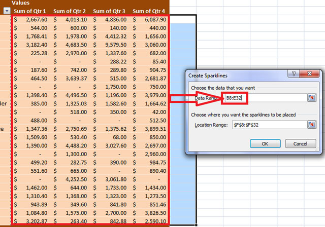 create sparklines in excel 2010