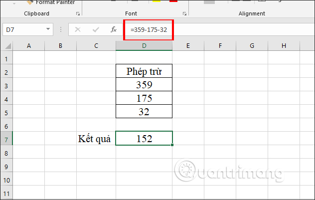 excel formulas subtraction