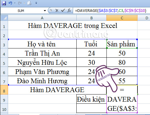 How to use the DAVERAGE function in Excel Picture 4