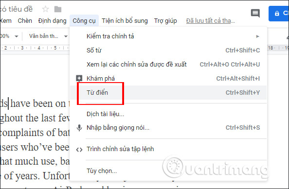 How to use the dictionary on Google Docs Picture 3