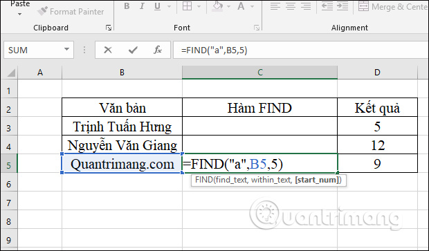 How to use the FIND function in Excel? - TipsMake.com