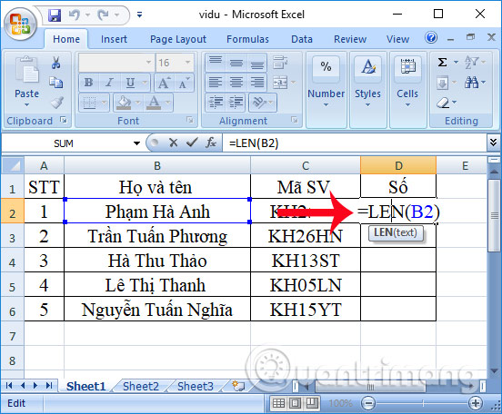 How to use the LEN function in Excel - TipsMake.com