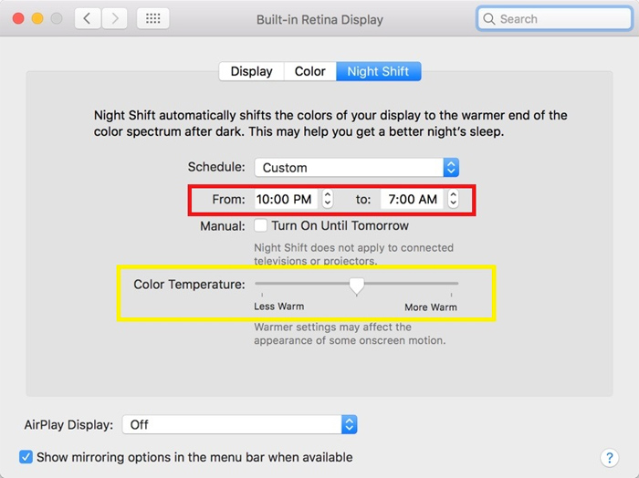 How to use the new Night Shift feature on macOS Sierra 10.12.4 Picture 4