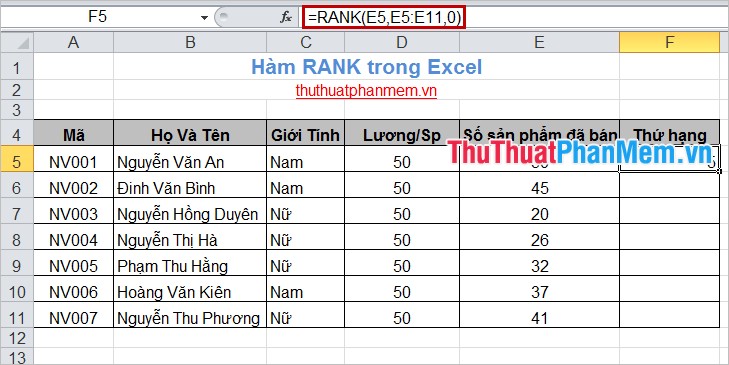 How to use the RANK function in Excel Picture 2