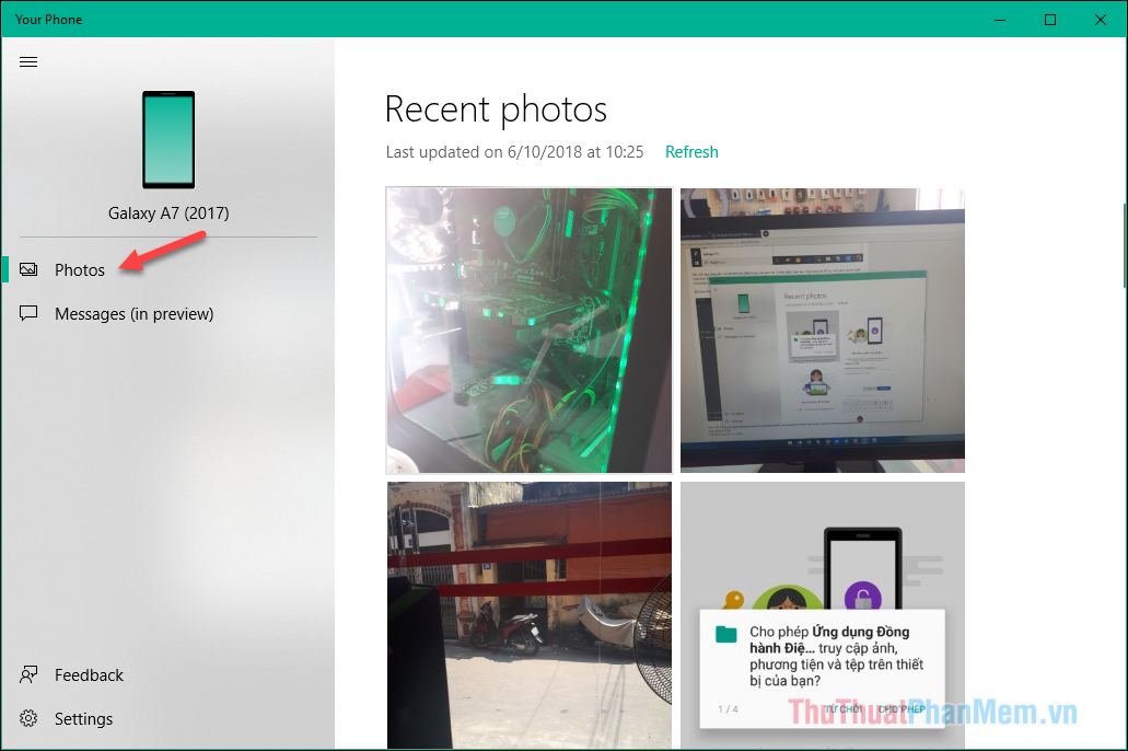How to use the Your Phone feature on windows 10 to connect a computer to an Android phone Picture 12