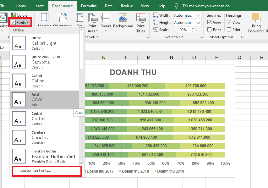 How to use Themes tool to adjust colors and fonts in Excel Picture 4