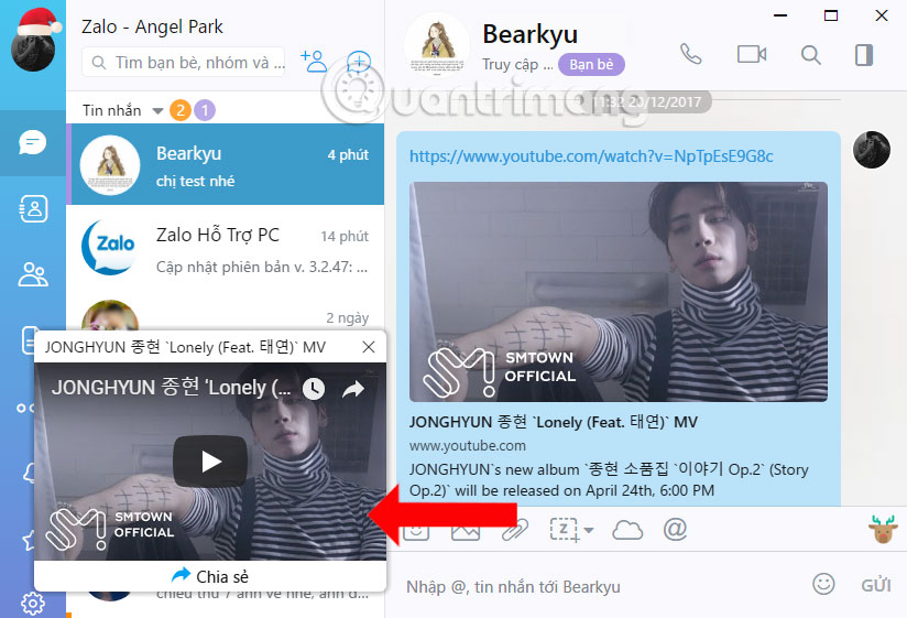 How to view miniature YouTube videos when chatting on Zalo Picture 2