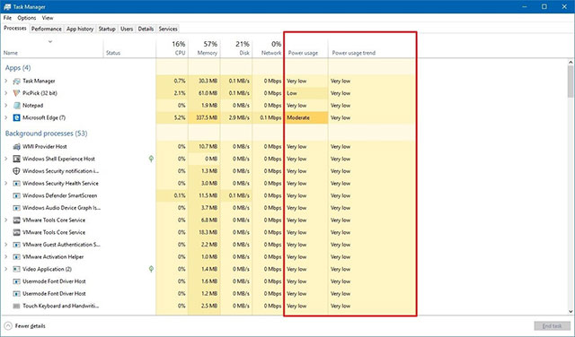 How to view the application's energy usage with Task Manager on Windows 10 Picture 2