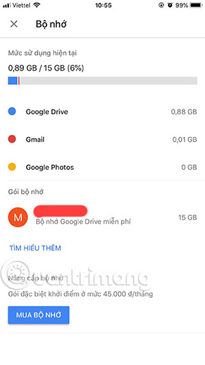 How to view the capacity used in Google Drive on iPhone Picture 3