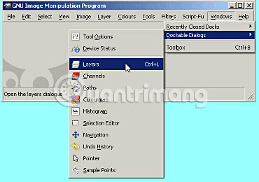 How to view the Layers list in GIMP Picture 2