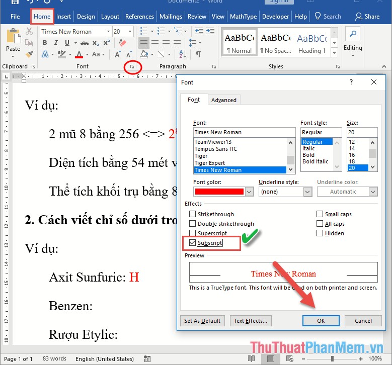 How to write exponentials, square meters, cubic meters, index under chemical formulas in Word Picture 7