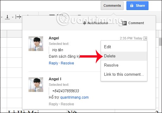 How to write notes, comments on Google Sheets Picture 5